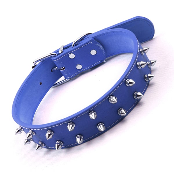 Punkig Hundhalsband med Spikar PU Läder Justerbart Nitat Hundhalsband med Spikar Rivet Djurhalsband för Mellanstora till Stora Hundar Blå