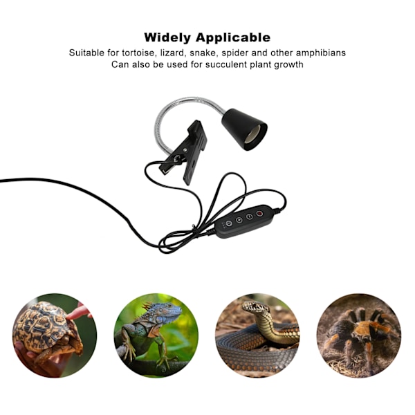 Reptilvärmelampa Hållare Clip On 360 Grader Roterbar Slang Reptil Värmelampa Armatur med Timer 110‑220V EU-kontakt