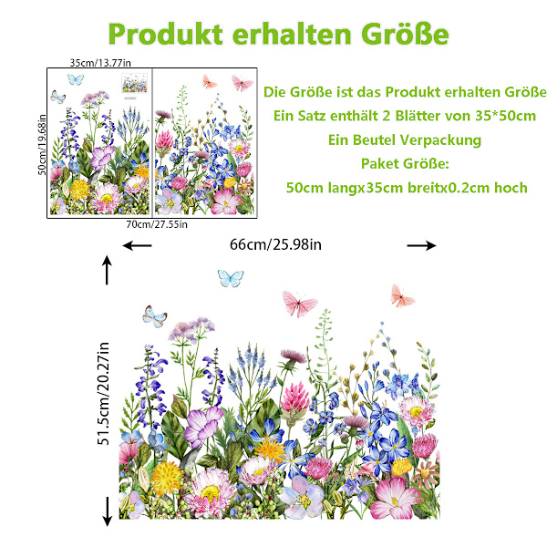 Väggtatuering trädgård blommor väggdekal färgglada blommor fjärilar väggdekal sovrum vardagsrum soffa bakgrund väggdekoration