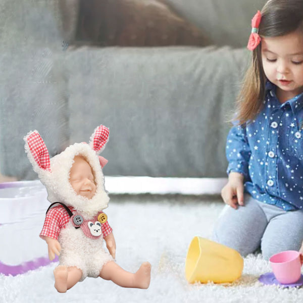 Återfödd babydocka 6 tum mjuk silikon säker äkta touch solid spädbarn flickdocka med kläder