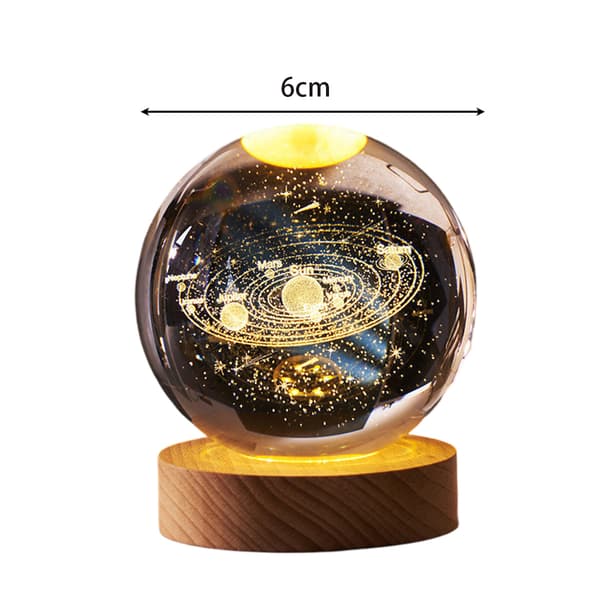 3D Solarsystem Krystallkule, Lasergravert Modell Nattlys med Lysende Base, Avansert 3D Lasergraveringsteknologi Selvlysende Funksjon