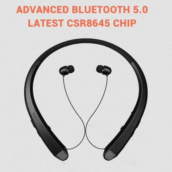Bluetooth hörlurar Trådlöst halsbandsheadset med infällbart