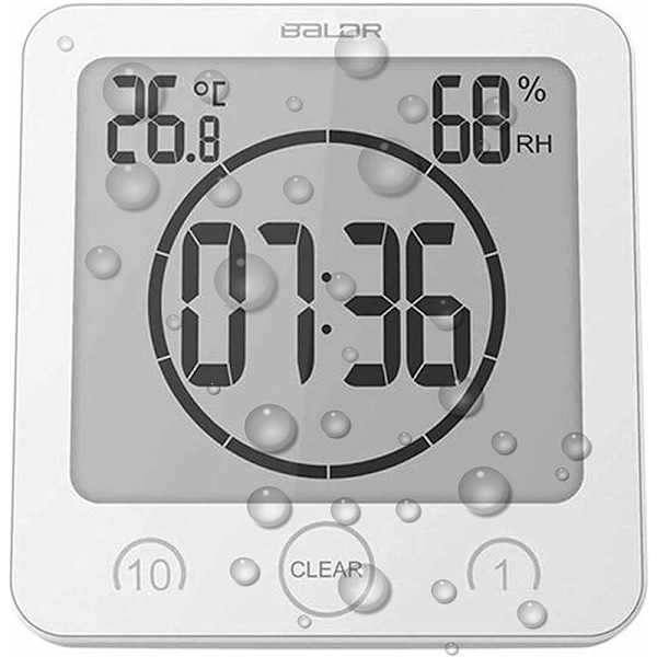 Digital Duschklocka, Vattentålig för Badrum och Kök, Pekskärmstimer, Flexibel Installation, Nedräkningstimer med Alarm, Temperatur