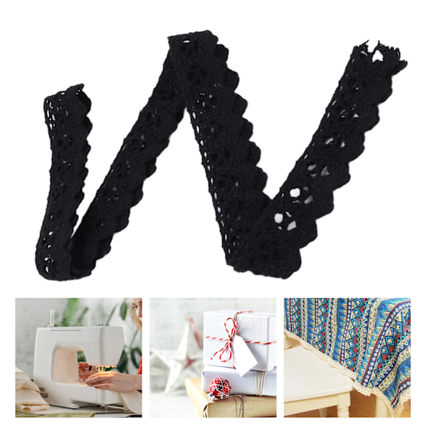 Spetsband DIY Bomulls Nät 1,5 cm Bredd 20 Yards Elegant Svart Tyg Spets Trim för Gardin Kläder Duk Hantverk