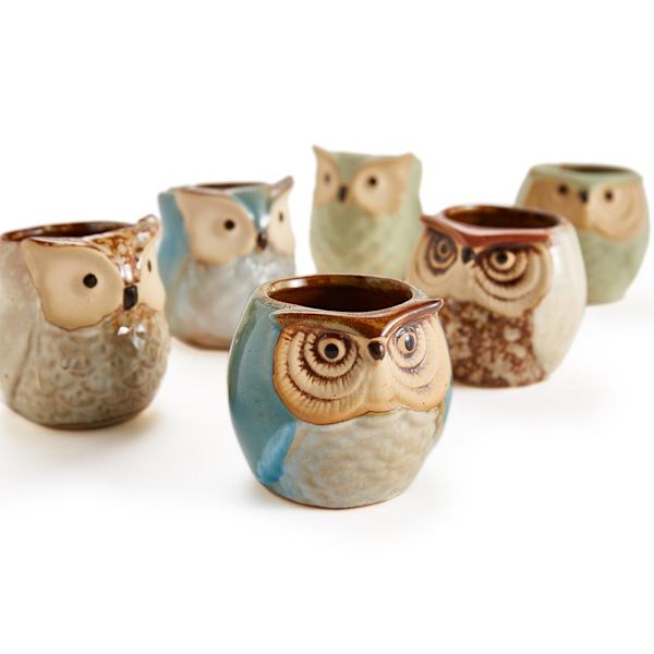 Uggla Kruka Keramisk Flytande Glasyr Bas Serie Set Succulent Växtkruka Kaktus Växtkruka Blomkruka Behållare Planterare med Dräneringshål Hemmakontorsskrivbord