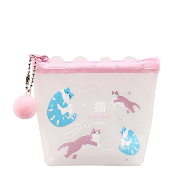 Bärbar Mini Myntväska Dam PVC Transparent Pengar Kort Väska Katt