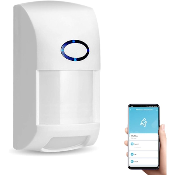 WiFi Trådlöst Säkerhetslarm, Smart Rörelsesensor med 110dB Ljud- och Ljuslarm, Husdjursimmun Detektering, 6 Månaders Standby på Batterier