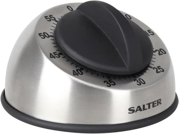 Mekanisk timer, rustfrit stål, 60 minutters nedtælling, batterifri, til tidsstyring i køkken og kontor