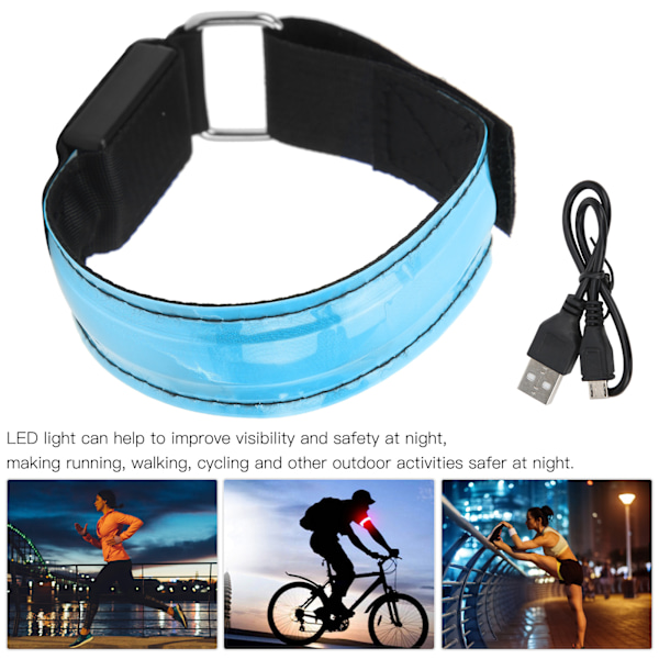 Armband med LED-ljus för löpning utomhus på natten med reflekterande gallerljus, blå