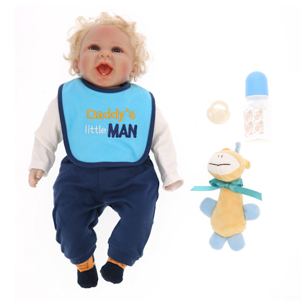 55 cm Reborn pojke docka verklighetstrogen nyfödd babydocka barn presentleksak med flaska napp