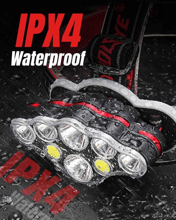 Laderbar hodelykt, Super Lumen 18000, 8 LED-lysmoduser, P