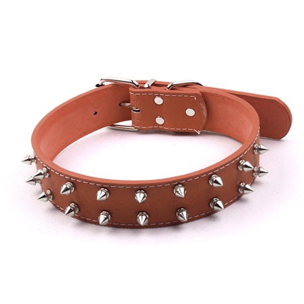 Punkstil Hundhalsband med Spikar PU Läder Justerbart Nitat Hundhalsband med Spikar Rivet Djurhalsband för Mellanstora till Stora Hundar Brun