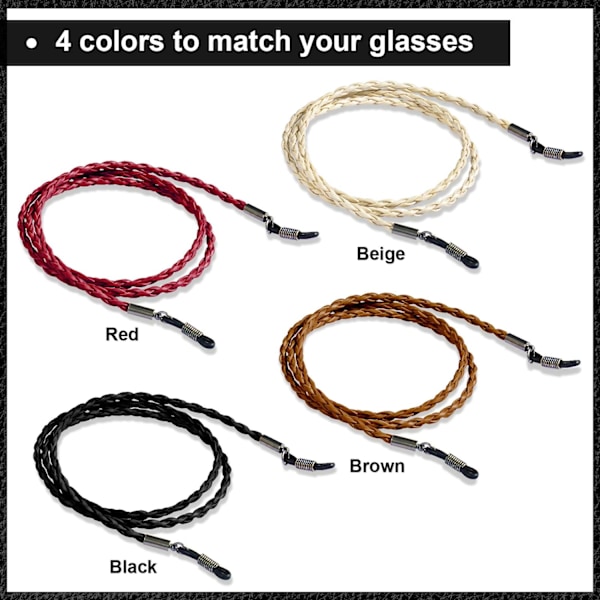 4-pack glasögonhållare rem snöre, glasögonhållare, PREMIUM LÄDER glasögonremhållare kedja halsband, glasögonrem snöre (4 färger)