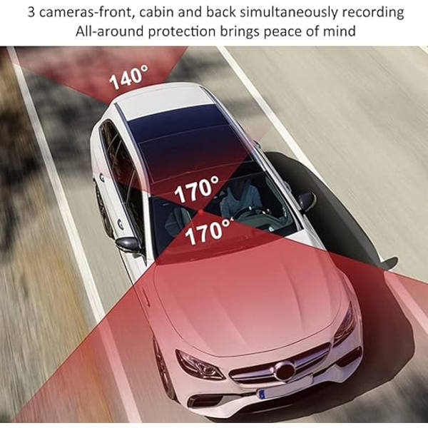 Dashkamera, 3-kanals dashcam GPS-bilrecorder fram inomhus 1080P bak 480P loopinspelning nattvision parkeringsläge