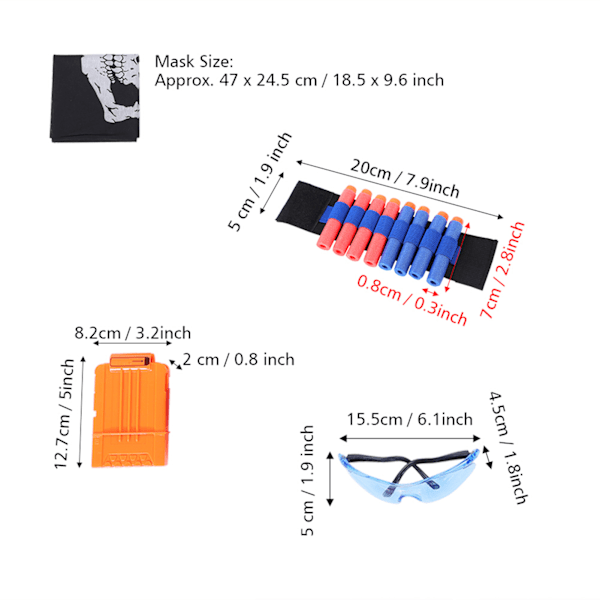 Tjockad barnleksakspistol klämma väst kit väst klämmor mjuka pilar glasögon mask