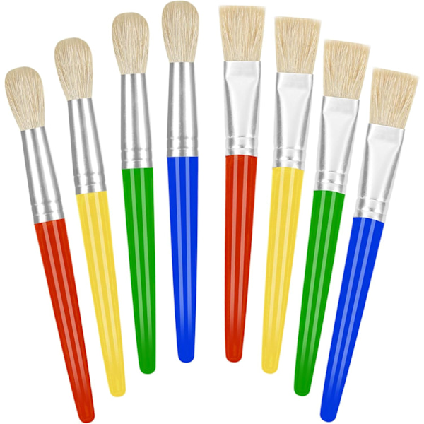 Creativity Companion, Målarpenslar för Barn, Blandade Starka Färger, Runda och Platta Borst, Inget Hårfällning, Enkelt Grepp, Mångsidig Användning, Kvalitet