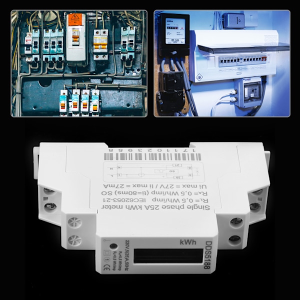 220V DDS5188 LCD Digital Din-skena Elmätare 5-25A för Kilowattimmar Kwh-mätare