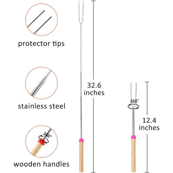 Marshmallowstekpinnar, Smores-spett Teleskoperande roterande gafflar Set med 8 Hot Dog Fire Pit Utomhuseldstad Tillbehör för lägereld-8