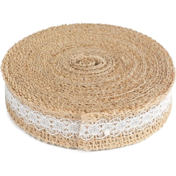G2PLUS 10 m Juteband med spets, 2,5 cm Jute Stripe Dekorativt band, Perfekt för att dekorera bröllop, födelsedagar och mycket mer