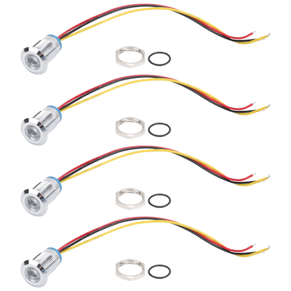 4 Set Förtrådade Runda LED-lampor Vattentäta 2-färgsljus Gemensam Anod 12mm 3-6V (Röd och Gul)