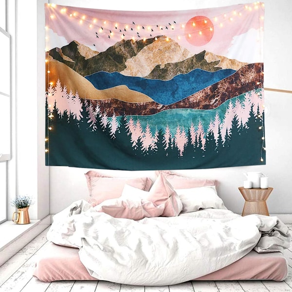 Bohemian Visions Natur Skog Gobeläng, Landskapsgobeläng med Miljövänligt Polyestertyg, Multifunktionell för Heminredning, 150 cm x 130 cm