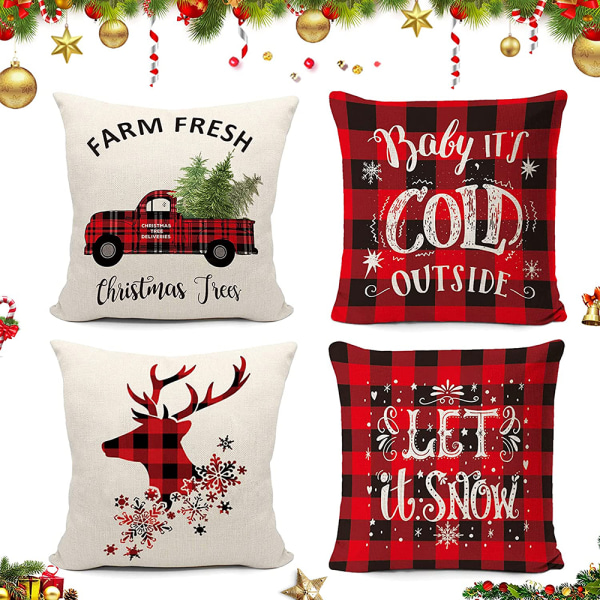 Santa Merry Christmas örngott 45*45cm linne kuddfodral bondgård vinter semester dekoration Santa snöflinga citat antik örngott dekoration