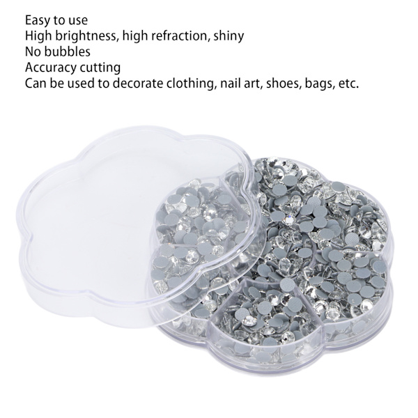 1440 st Hot Fix Rhinestones Glas Platt Botten Transparent Vit DIY Tillbehör för Kläder Skor Nagelkonst