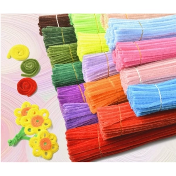 Chenille Stems 100 st, Regnbågsfärger, 6mm x 30 cm, Piprensare Fuzzy Sticks för DIY pyssel
