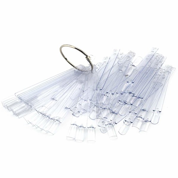50 st transparenta fläktformade falska nagelprovpinnar nagellack övning display konstspetsar nagelprovpinnar med metalldelad ring
