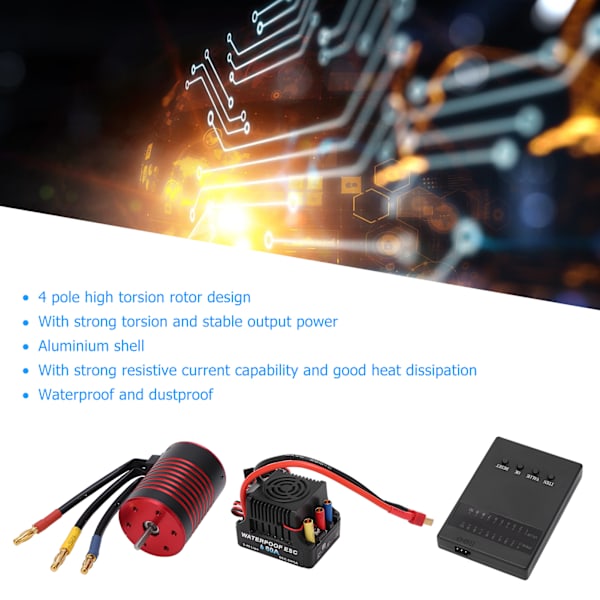 Borstlös motor ESC-kit Vattentät 3650 Borstlös motor 60A ESC Programmeringskort Set för 1/10 RC Bil 2300KV