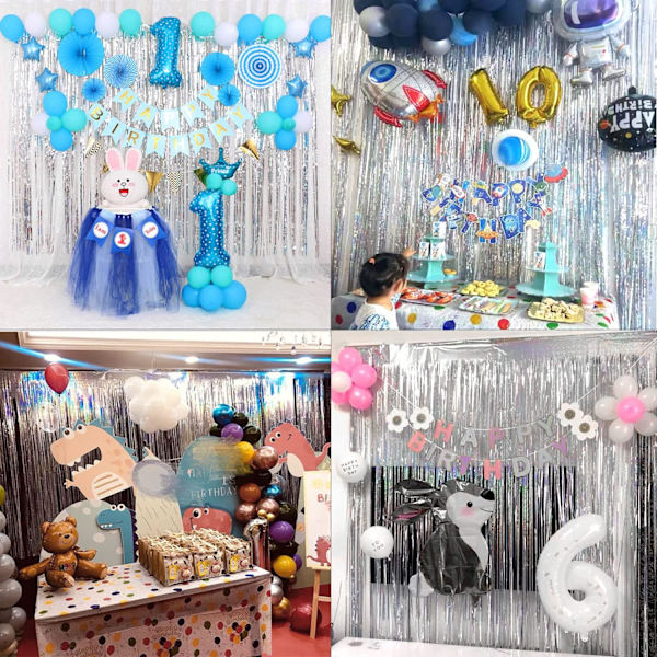 OEMG Glittergardin Silver, Glittrande metallisk folie frans bakgrund glittergardiner dekoration för bröllop förlovning brudparty födelsedag