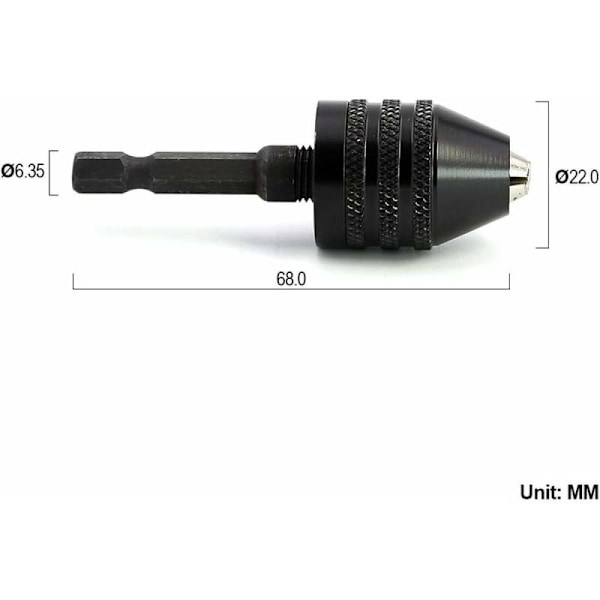 Nyckellös Borrchuck med Hex-skaft, Snabbväxlingsadapter för Borr, Aluminiumlegering för Tunga Applikationer, Spännvidd 0,3 - 6,5 mm
