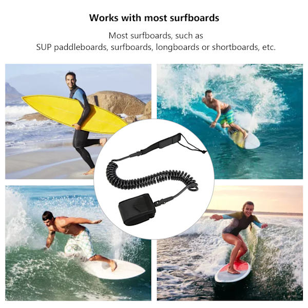 Surfboard Leash Hög elasticitet TPU Svart Justerbar Spiralformad Surfing Benrem för Paddleboards Longboards 11ft/3.35m