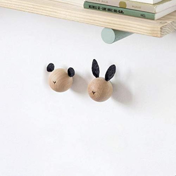 Barnväggkrokar i trä, väggkrokar, väggklädhängare för att hänga handdukar och rockar, väska, skandinavisk inredning, modern design, 2-pack
