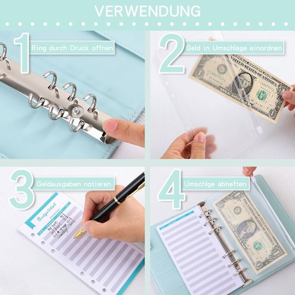 Budget Notebook Budget Notebook med folie, A6 Budget Lösblad Kuvert Kuverttyp, Budget Notebook Pengarrangör, Pengarbesparande mapp