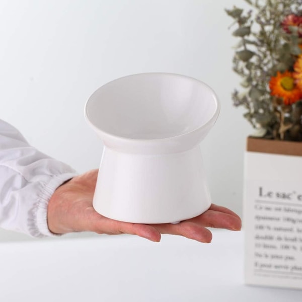 Matskål för husdjur, upphöjd med chic och modern stil, förebygger nack- och morrhårsutmattning, diskmaskinssäker keramik, design för att förhindra återflöde, stabil