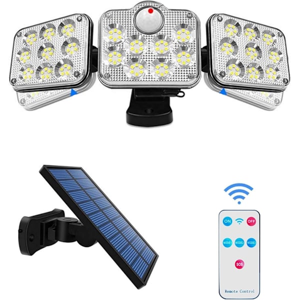 Utomhus LED-strålkastare med 138 LED-solpanel, vitt ljus, effekt 2600 lumen, rörelsesdetektor med 3 lägen. Utomhus solcells-LED-projektor