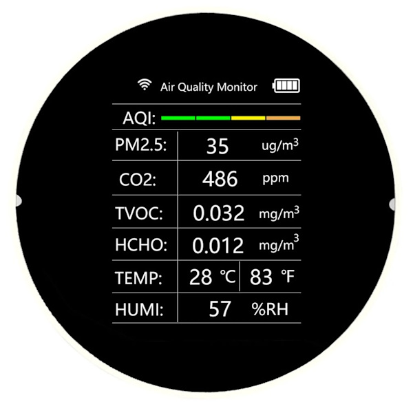 Tuya WiFi 7 i 1 CO2-mätare Luftkvalitetsdetektor PM2.5 TVOC HCHO Temperatur Fuktighet AQI-detektor Hemma Kontor Bil Inomhus Luftkvalitetsmonitor -