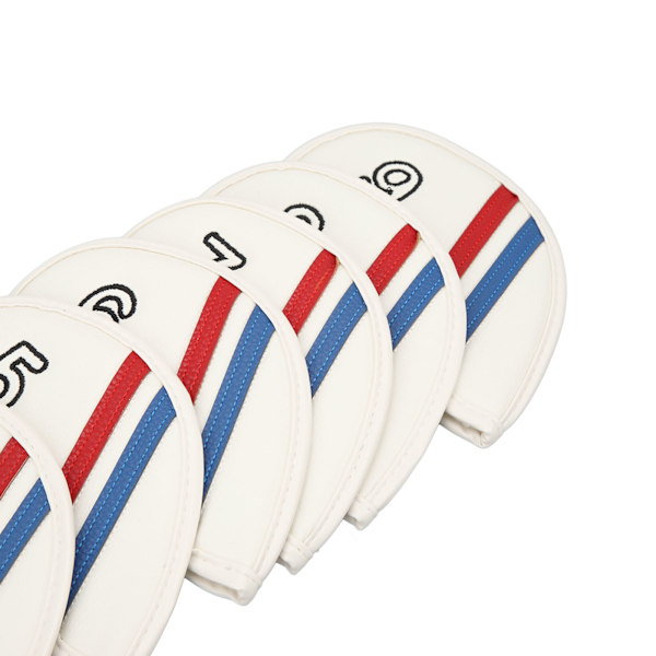 9PCS Golfklubbs Huvudskydd PU Litchi Mönster Dubbel Snedstreck Broderi Kardborreband Stängning Golf Huvudskydd Set för Träning Vit