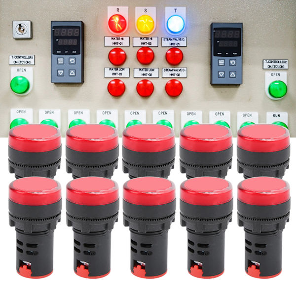 10 st AD16‑22DS Hög Ljusstyrka Röd LED Signallampa LED Indikatorlampa för Signalindikering AC220V