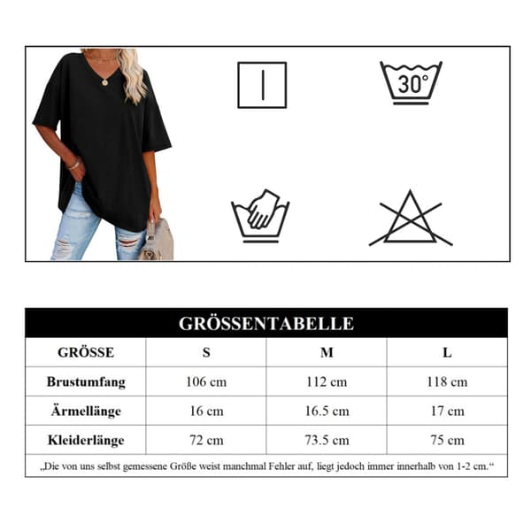 Oversized T-skjorte for kvinner med V-hals, løs basic t-skjorte bluse