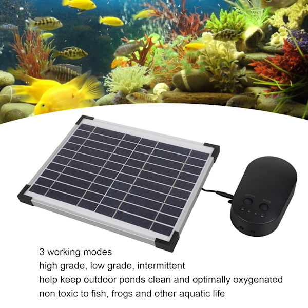 Akvarie Solcellsdriven Syrepump Hög Effekt 3 Lägen Fisk Tank Syresättare med Metallstativ för Fisk Tank Akvarium
