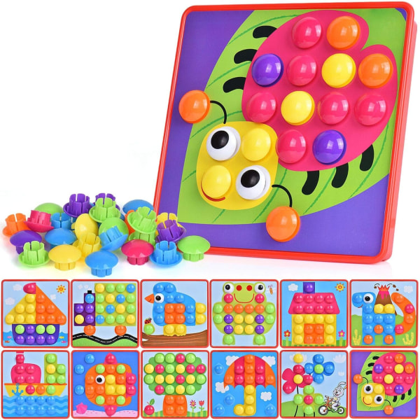 Mosaikplugg-in-spel för barn, plugg-in-mosaik med 45 plugg-in-pärlor och 12 färgade plugg-in-plattor, färgglada plugg-in-leksaker, barns leksaker som gåvor