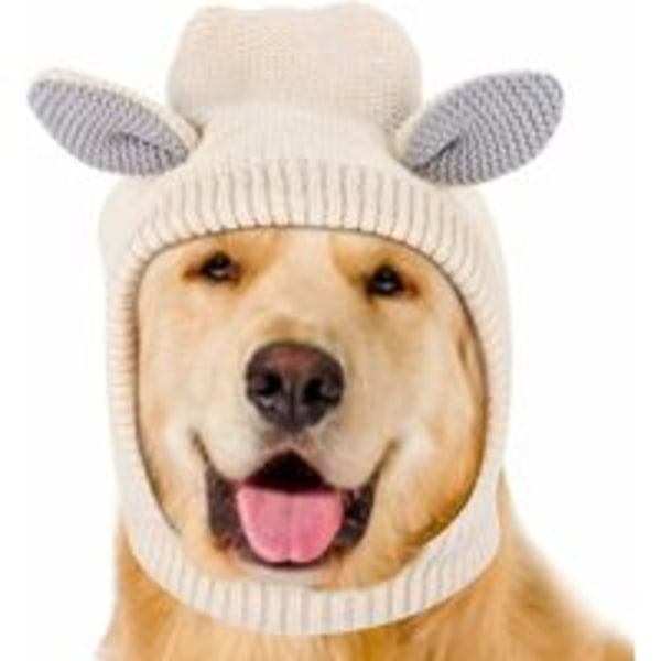 Stickad husdjurshundmössa vinter varm virkad valphatt mysig rolig kostym husdjurhatt med kaninöron plus sammet (beige) beige - beige