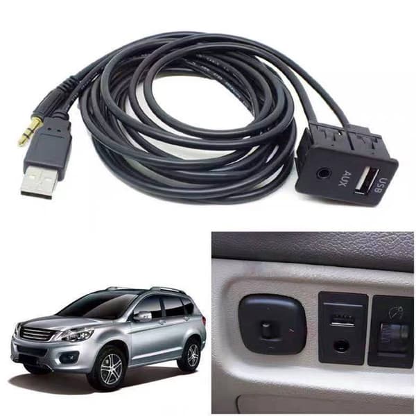 Bil Dash Flush Mount AUX USB Panel Kabel Adapter, 3.5mm AUX Forlænger Panel Mount USB Port Flush Mount Design for Problemfri Integration i Køretøjet
