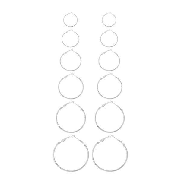6 par/set Dammode Stora Creolörhängen Legering Stora Loop Cirkel Örhängen (Silver)