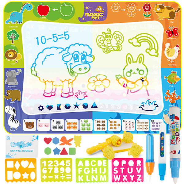 Vattenritmatta Aqua Magic Doodle 100*78cm XL Aqua Ritmatta, Målarmatta med Vattenpenna Verktyg Stämpel Tillbehör för Småbarn