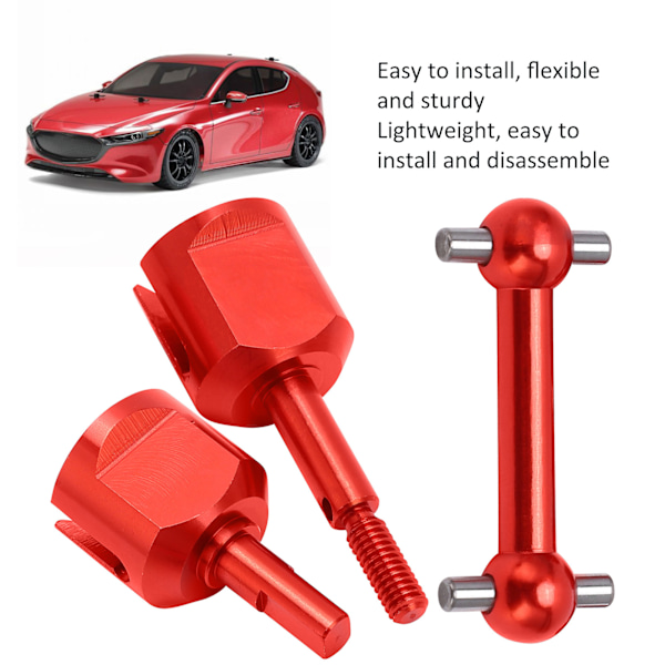 Framaxel i aluminiumlegering, lättviktskoppling, drivaxelset med anslutningskoppar för Tamiya TT02 RC-bil, röd