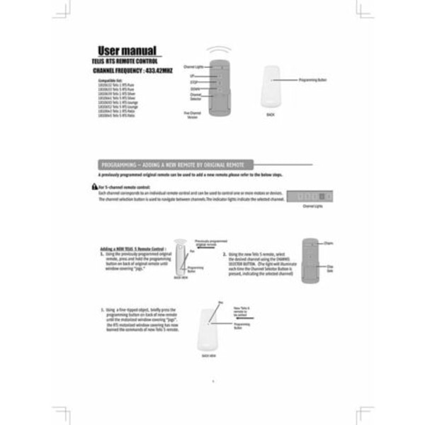 2 för Telis 4 RTS Pure - 433,42MHZ fjärrkontroll med 5-kanals RTS-radio, för styrning av 5 motorer eller 5 grupper av RTS-radiomotorer