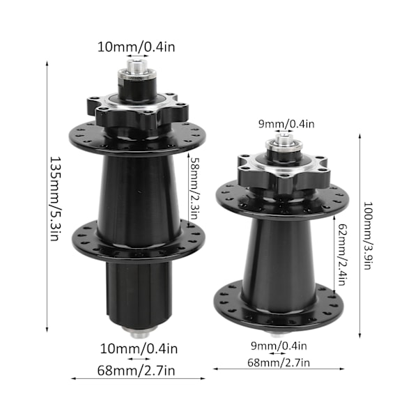PASAK Cykelskivbroms Snabbkoppling Nav 32 Hål Aluminiumlegering Mountainbike Fram 100mm Bak 135mm Nav Svart